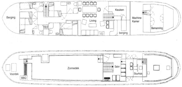 Layout for Guest cabins and Decks on de 4 Vaargetijden